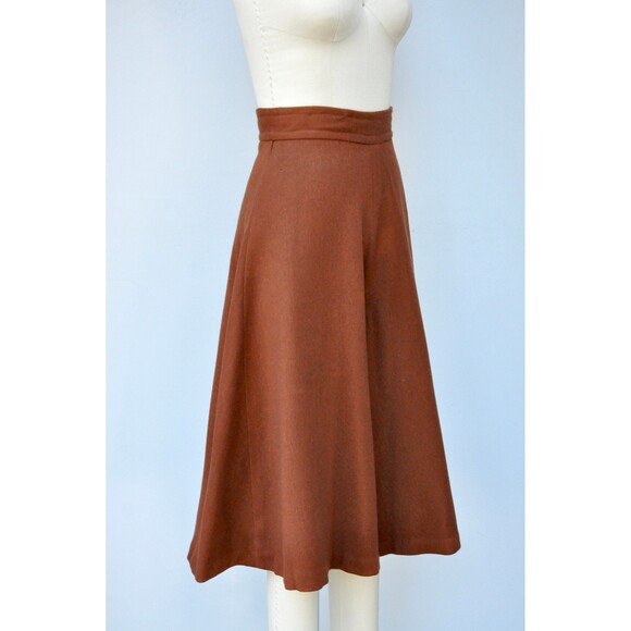 50s Brown High Waist Skort - High Waisted PantSkirt - Wool Skort Pants Skirt XXS - Picture 2 of 10